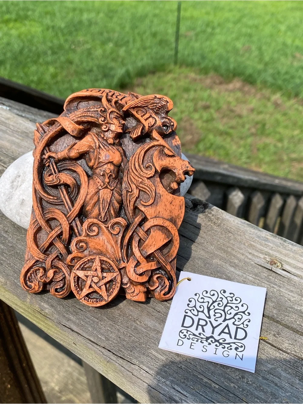 Morrigan Phantom Queen Warrior Goddess Wall Plaque - Rustic Terracotta Finish